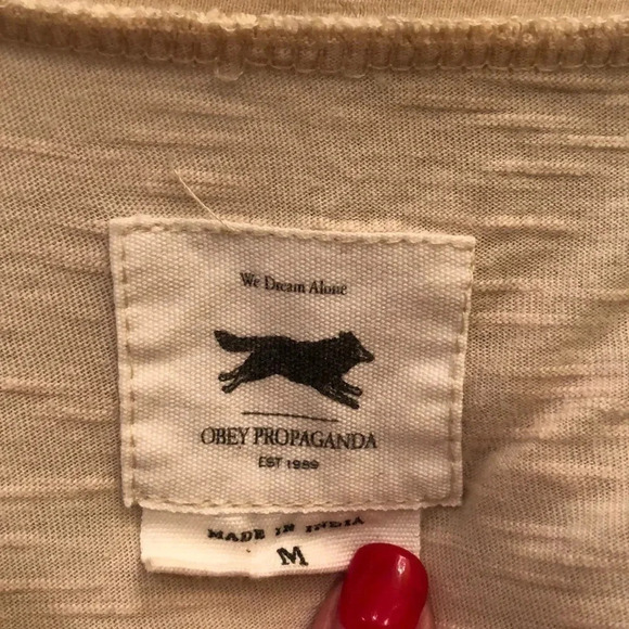 Obey Black and Cream Striped T-shirt - Picture 4 of 5